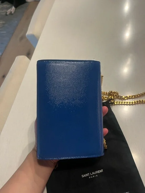 Saint Laurent YSL Bleu Majorelle Blue Patent Leather Monogram Chain Bag Clutch - Picture 3 of 9